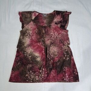 Whimsigoth Floral Forrest Fairy Cap‎ Lettuce Hem Sleeve Flutter Overlay Top Sz M
